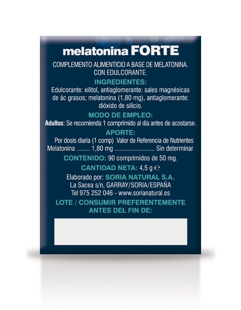 Melatonina forte 90 Comprimidos Soria Natural 3 MELATONINA FORTE SN SP tras